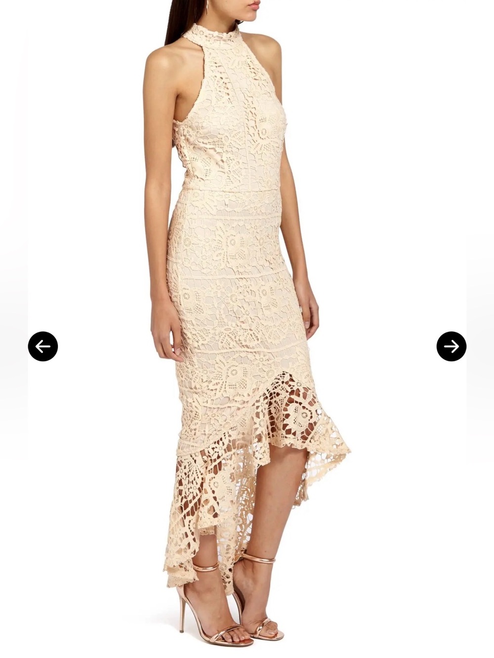 Missguided bodycon Cream Lace High-Low Midi Dress size 2